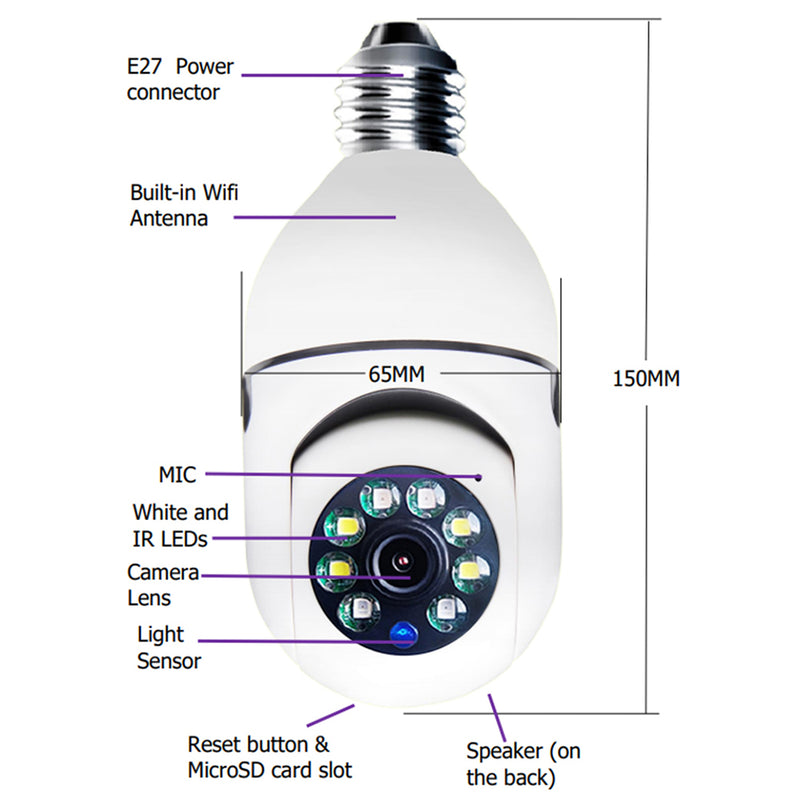 Câmera de Espiã Visão Noturna Panorâmica Rotativa 360 Wifi -