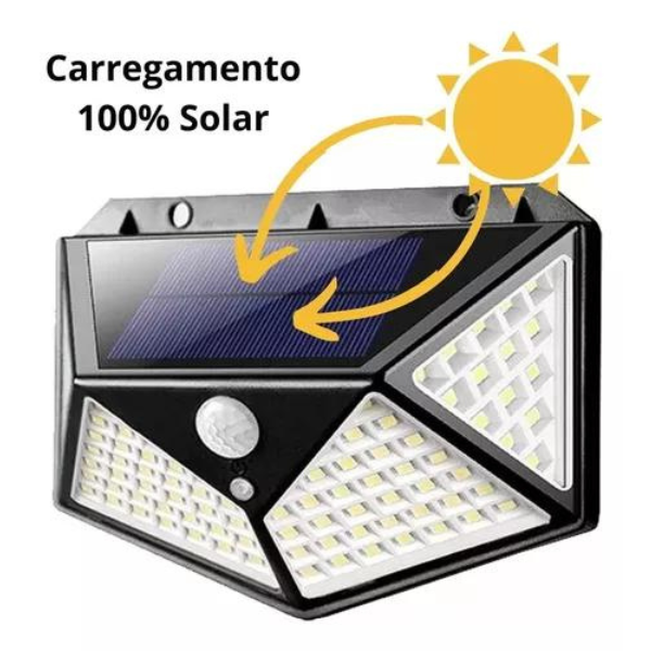 Luminária Parede Solar 100 Leds Bateria Luz Balizador Jardim