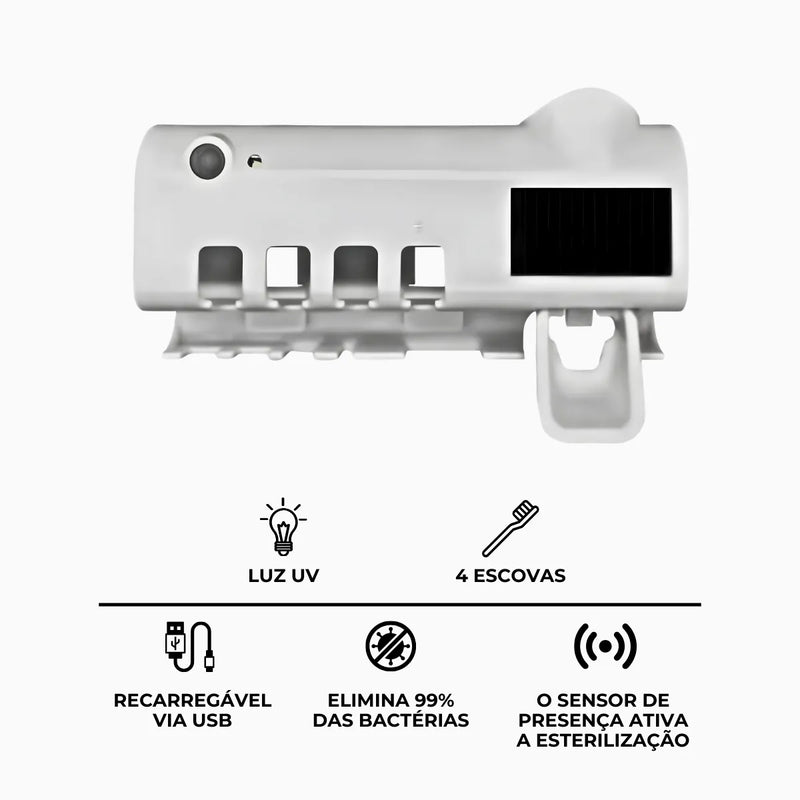 Suporte Dipenser Com Esterilizador UV Porta Escova e Pasta de dente