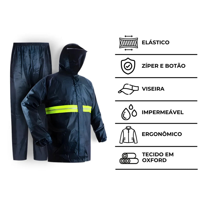 Conjunto Capa De Chuva Impermeável Com Touca E Viseira - M