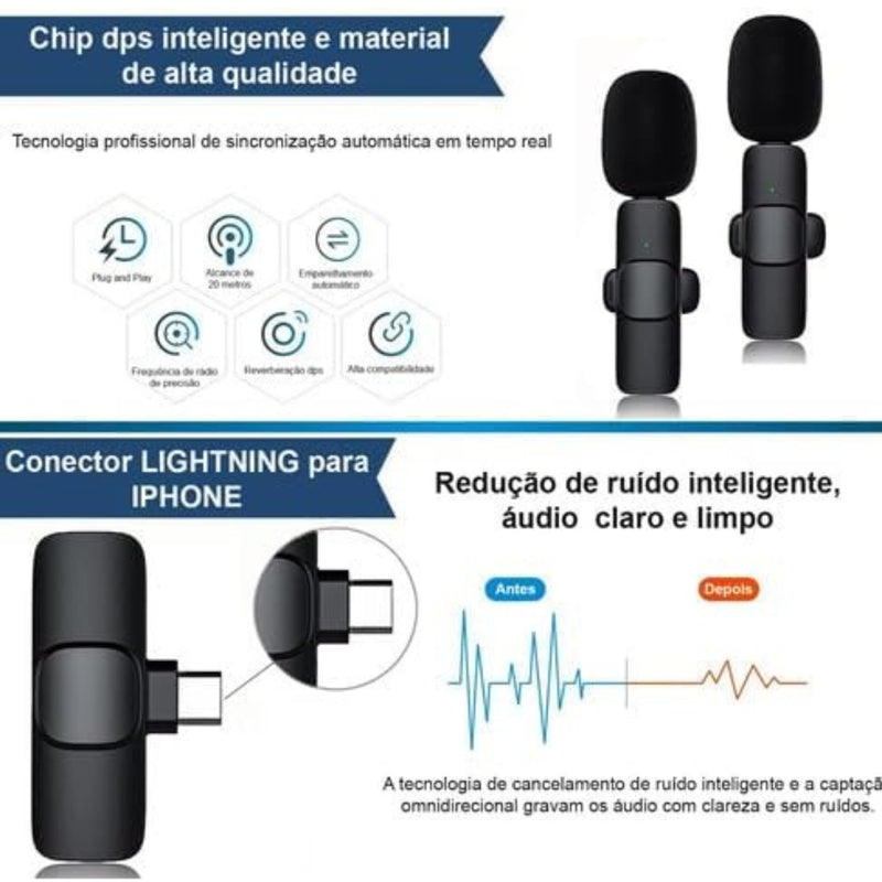 Microfone Lapela Sem Fio Compatível Android Usb C Type C -