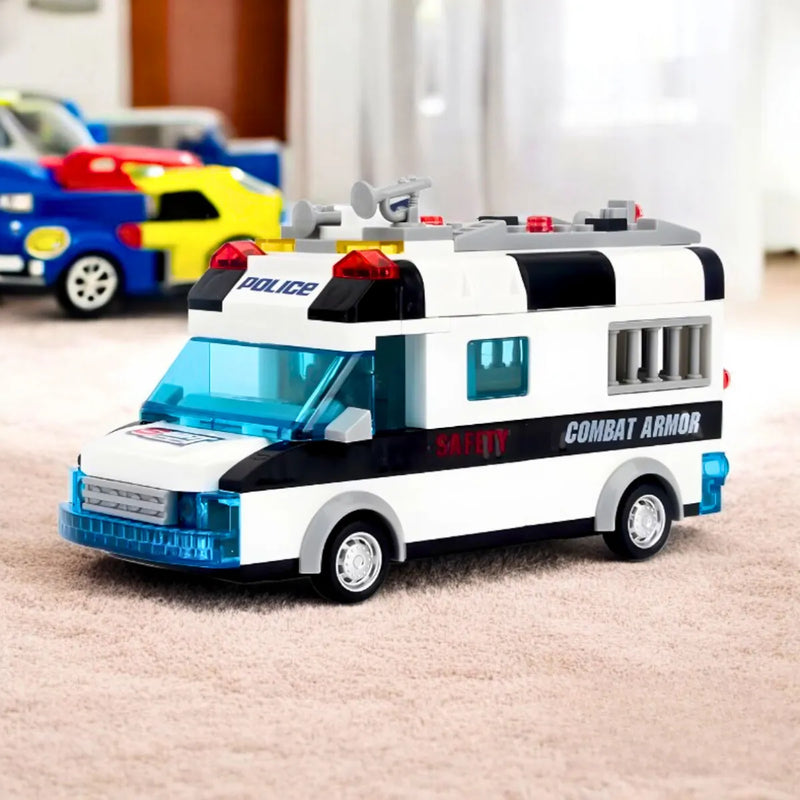 Carro Policia 77 Peças Lego Brinquedo com Luz Som