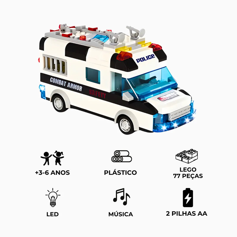 Carro Policia 77 Peças Lego Brinquedo com Luz Som